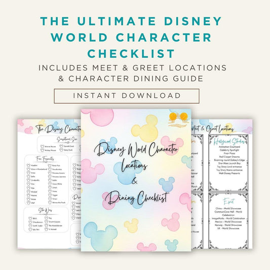 Disney World Characters: Meet and Dine Checklist, Disney Trip Planner, Meet and Greet, Character Dining Info PDF, Digital Download