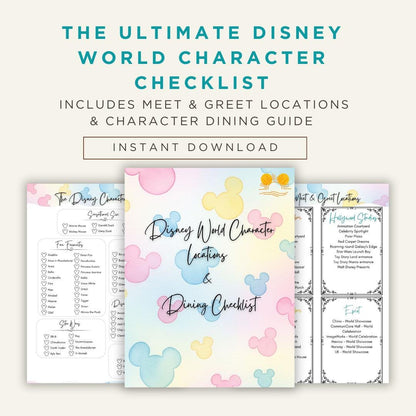 Disney World Characters: Meet and Dine Checklist, Disney Trip Planner, Meet and Greet, Character Dining Info PDF, Digital Download