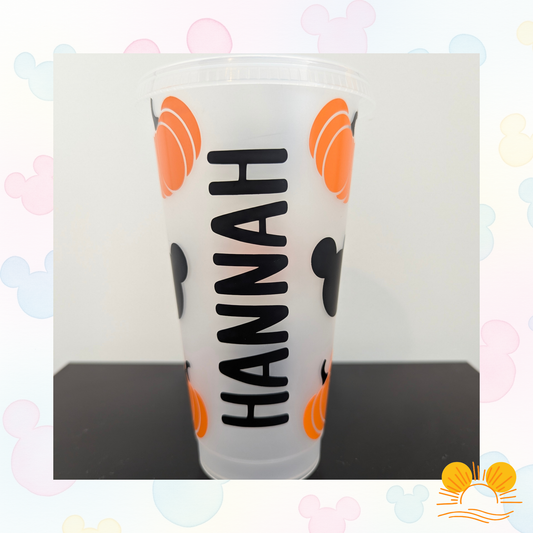 Personalised Halloween Mickey Pumpkin Cold Cup | Spooky Disney Inspired Tumbler | Reusable Venti Cup with Straw
