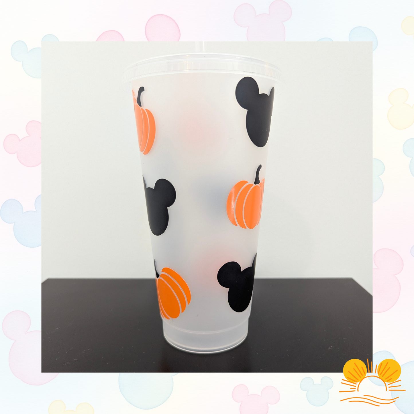 Personalised Halloween Mickey Pumpkin Cold Cup | Spooky Disney Inspired Tumbler | Reusable Venti Cup with Straw