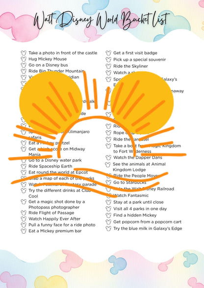 Walt Disney World Bucket List Printable | Disney Trip Planner Checklist | WDW Digital Download