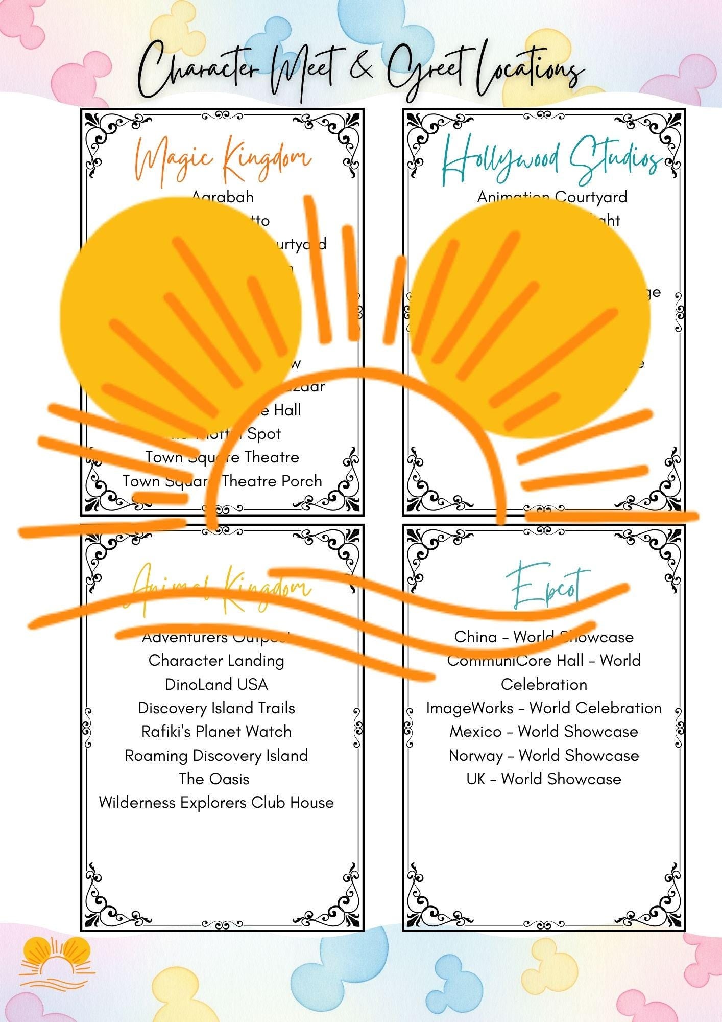 Disney World Characters: Meet and Dine Checklist, Disney Trip Planner, Meet and Greet, Character Dining Info PDF, Digital Download