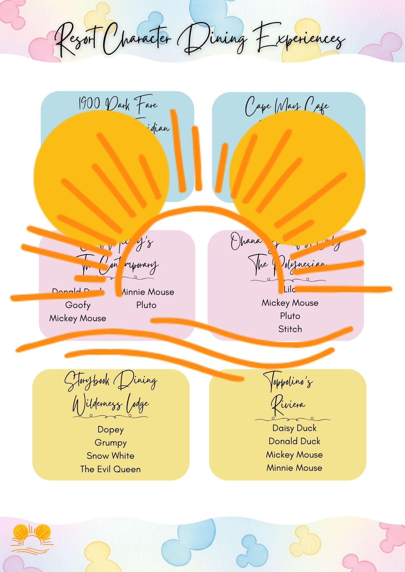 Disney World Characters: Meet and Dine Checklist, Disney Trip Planner, Meet and Greet, Character Dining Info PDF, Digital Download
