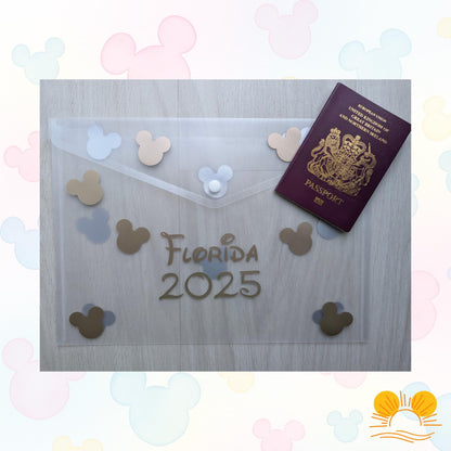 Personalised Disney World Document Holder|Family Florida Travel Wallet|Disneyland Custom Holiday Planner|Magical Trip Organiser|USA Travel